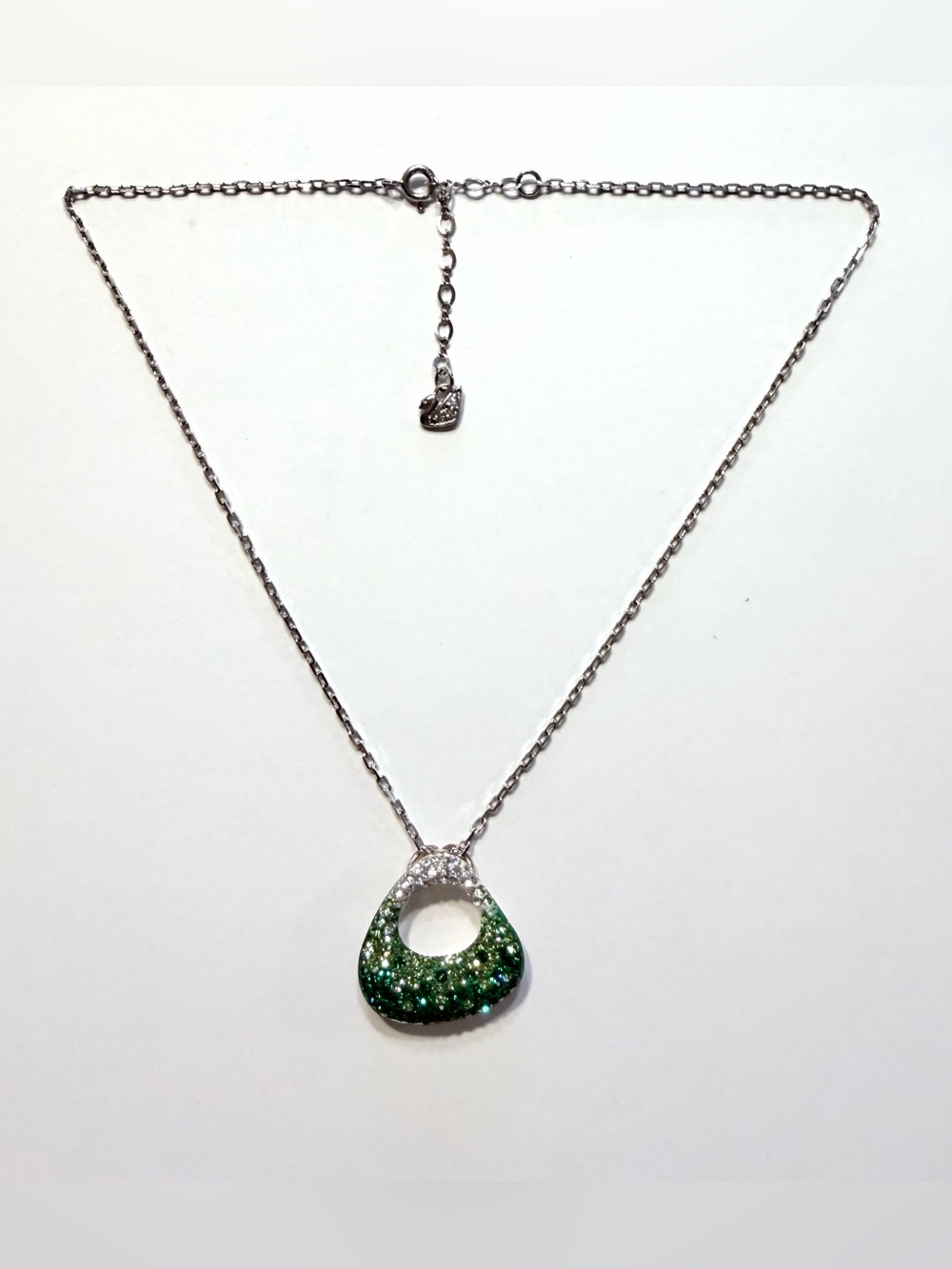 Swarovski Pendant 925 Sterling Necklace Green Gradient & Clear crystals Signed